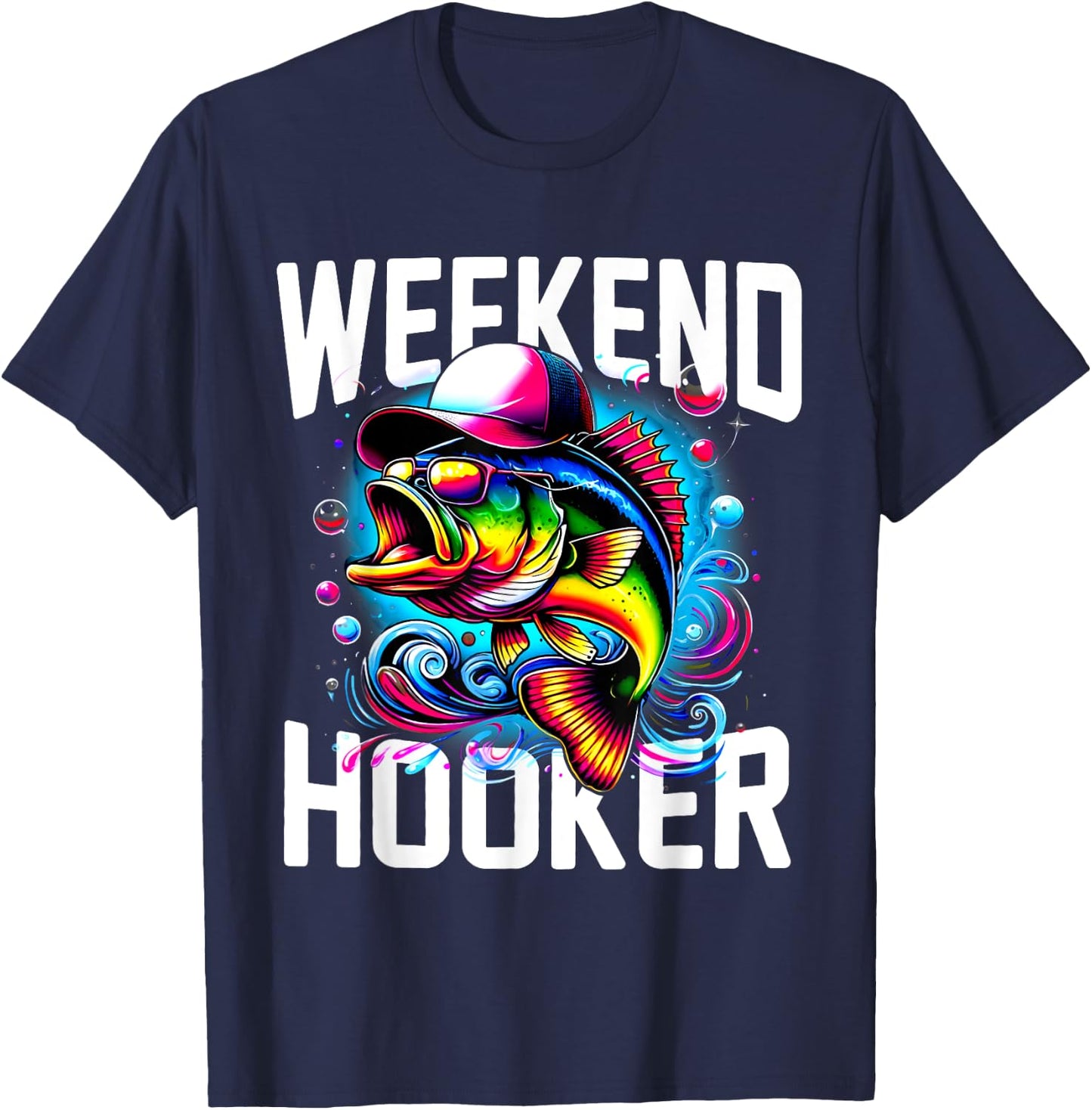 Weekend Hooker Tie Dye Fish Funny Dad Fishing T-Shirt - T-Shirt | Navy