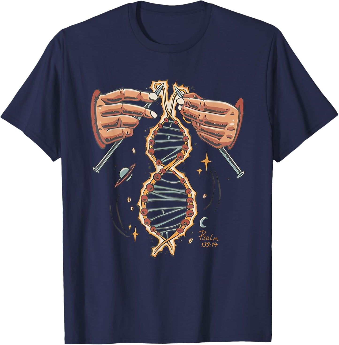 Hands Knitting God Handmade Dna Psalm 139 13 Bible T-Shirt - T-Shirt | Navy