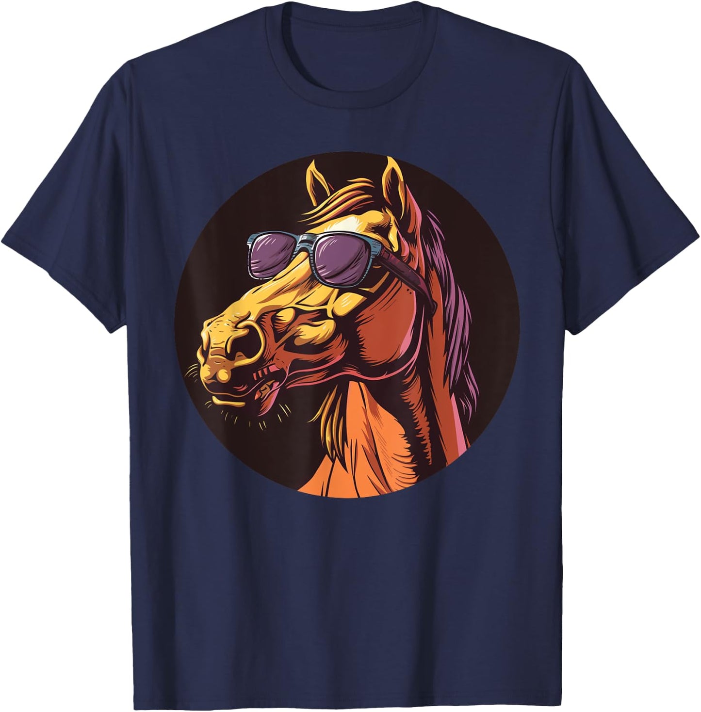 Cool Horse Head with Sunglasses T-Shirt - T-Shirt | Navy
