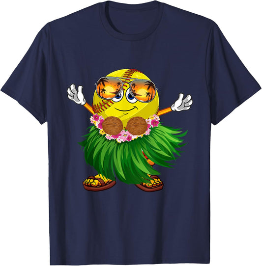 Funny Hawaii Softball Ball Hawaiian Tropical Summer Vacation T-Shirt - T-Shirt | Navy