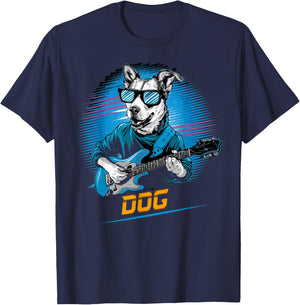 cute Dog Playing Bass Guitar Animal Playing Guitar music Men Women Kids T-Shirt - T-Shirt | Navy