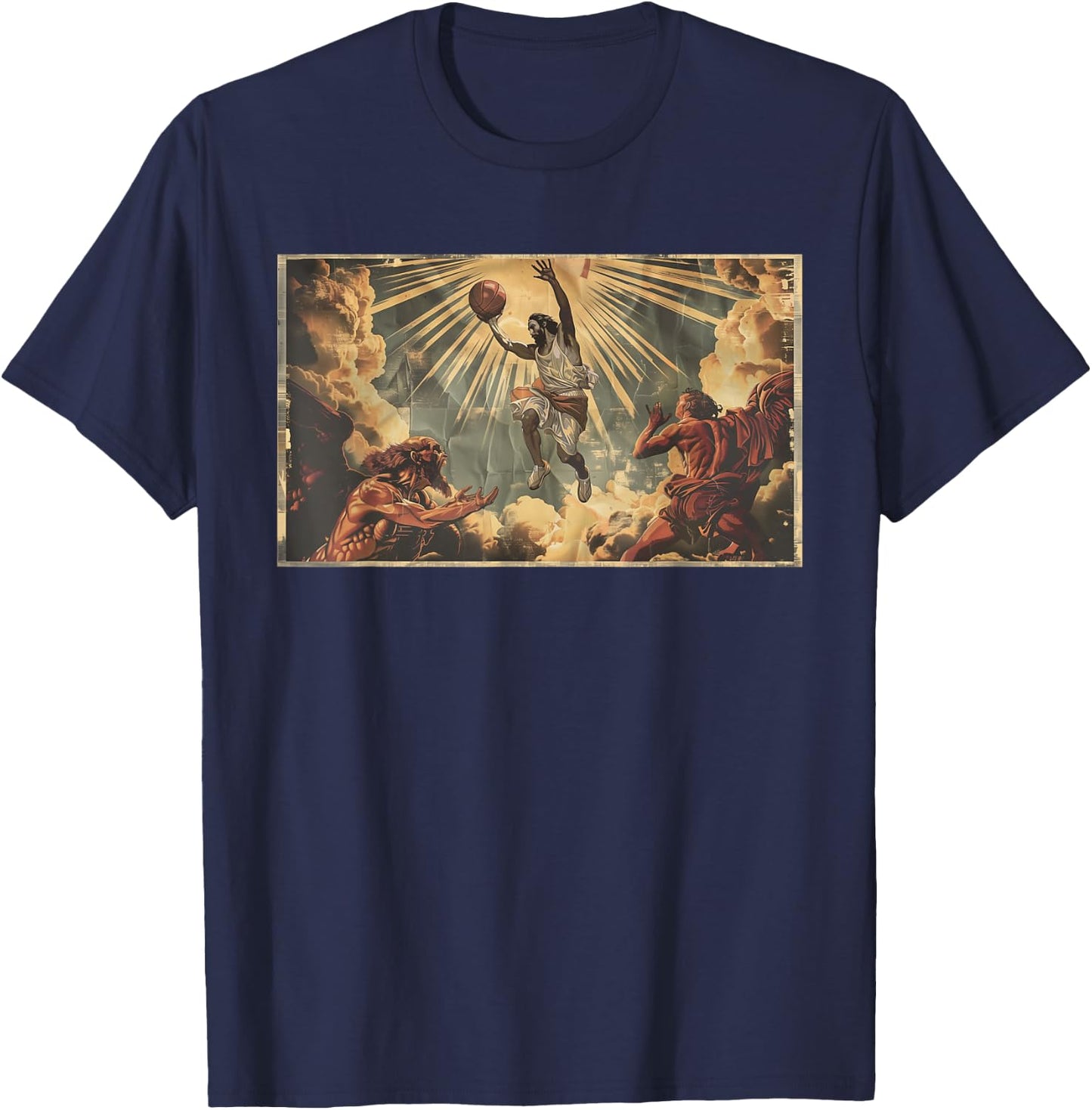 Funny Jesus Dunking Over The Devil Christian T-Shirt - T-Shirt | Navy