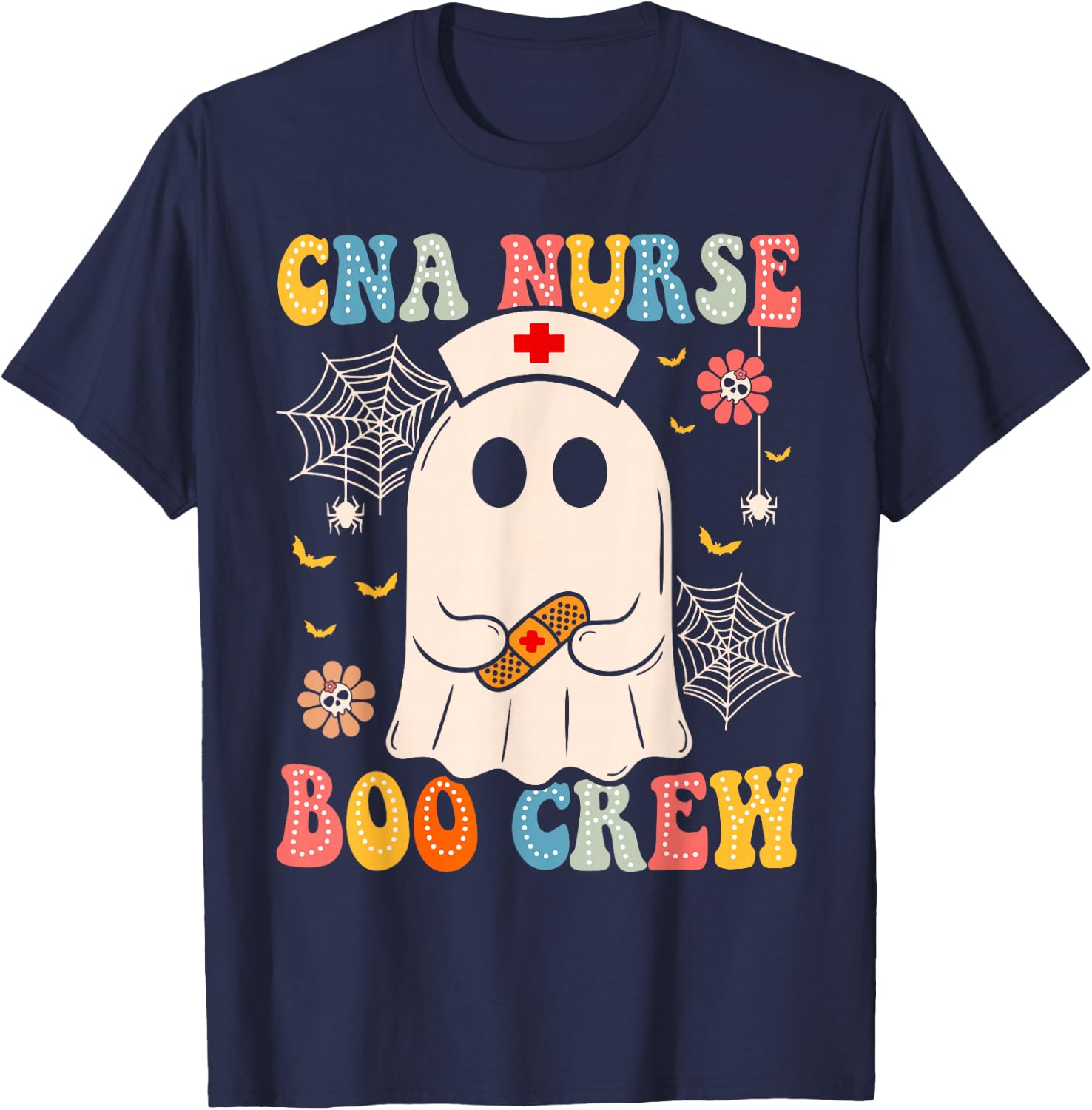 Groovy CNA Nurse Boo Crew Nurse Funny Ghost Halloween Nurse T-Shirt - T-Shirt | Navy