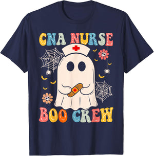 Groovy CNA Nurse Boo Crew Nurse Funny Ghost Halloween Nurse T-Shirt - T-Shirt | Navy