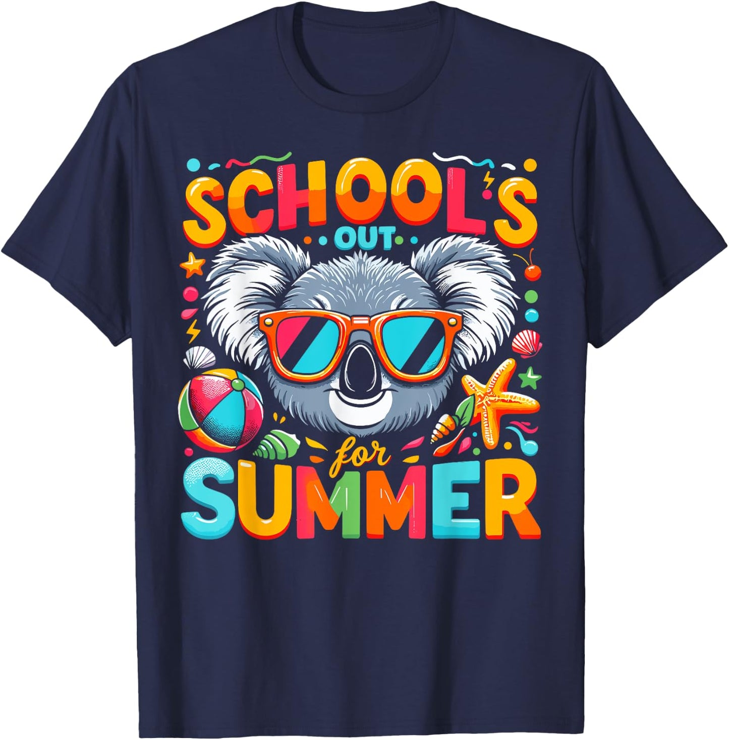 Funny Schools Out For Summer Teacher Kids Girls Boys Koala T-Shirt - T-Shirt | Navy