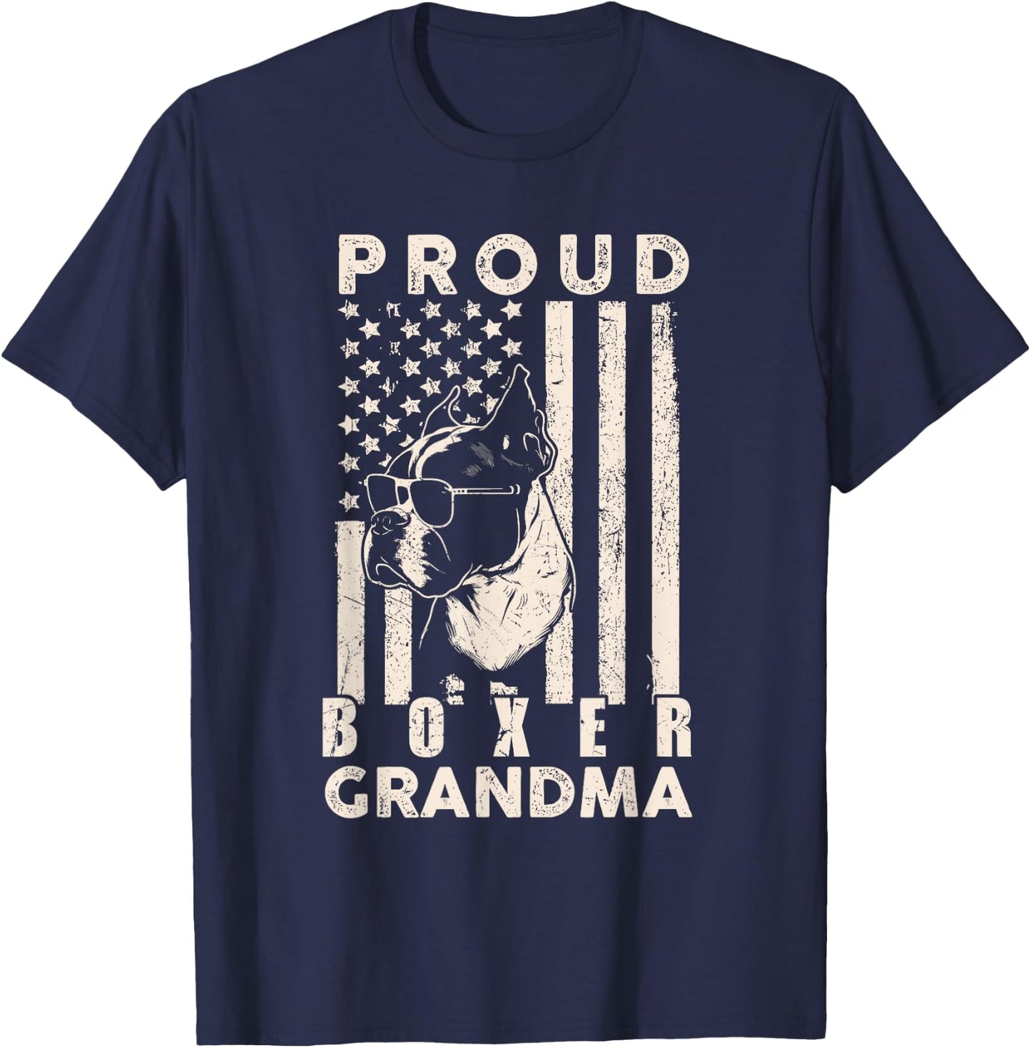 Proud Boxer Dog Grandma American Flag Patriotic Dog Lover Women Kids Men T-Shirt - T-Shirt | Navy