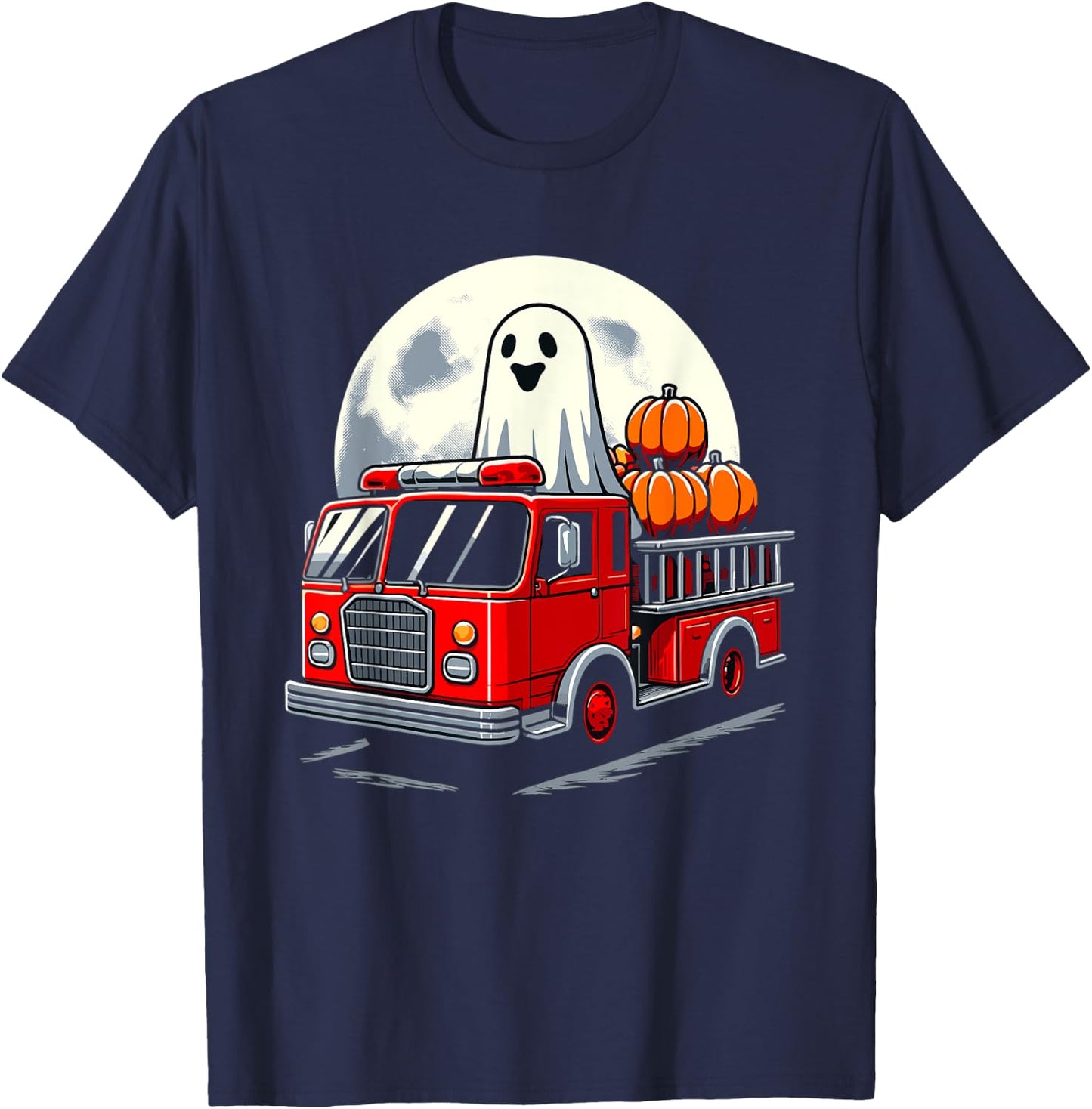 Halloween Ghost Firetruck Funny Pumpkins For Kids T-Shirt - T-Shirt | Navy