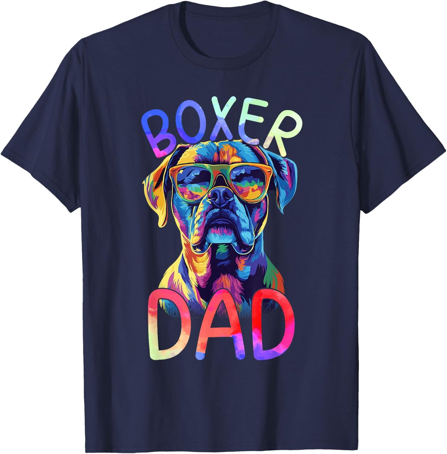 Boxer Dog Lover Colorful Pop Art Boxer Dog Dad T-Shirt - T-Shirt | Navy