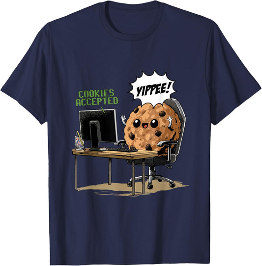 Cookies Accepted Nerd Shirt Funny Computer Internet Coder T-Shirt - T-Shirt | Navy