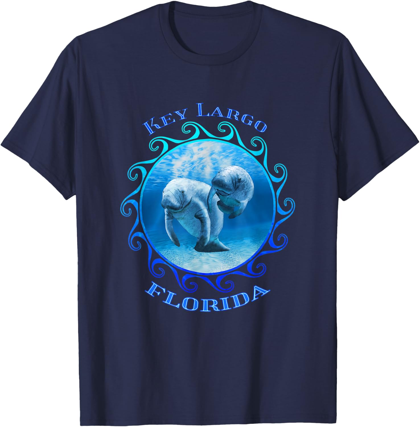 Key Largo Florida Vacation Swimming Manatees T-Shirt - T-Shirt | Navy