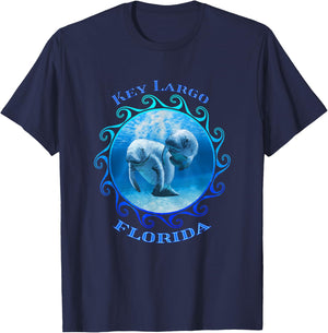 Key Largo Florida Vacation Swimming Manatees T-Shirt - T-Shirt | Navy