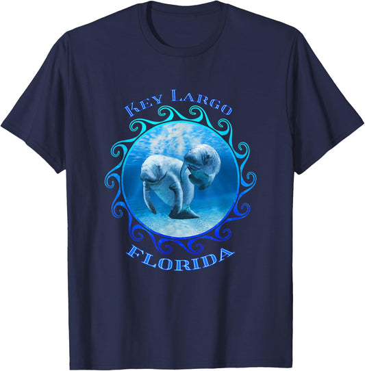 Key Largo Florida Vacation Swimming Manatees T-Shirt - T-Shirt | Navy