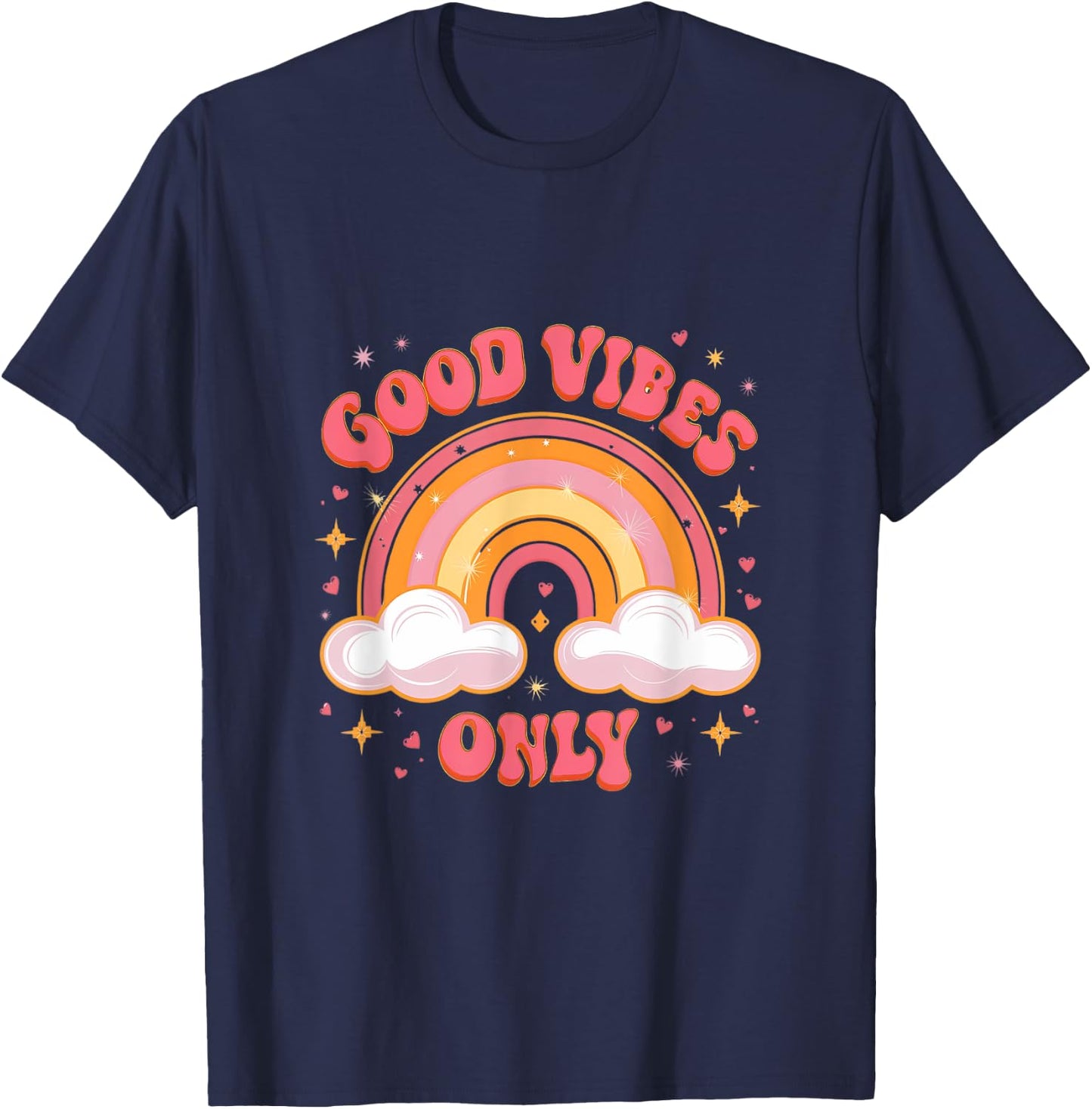 Good Vibes Only Retro Rainbow Positive Vibes T-Shirt - T-Shirt | Navy