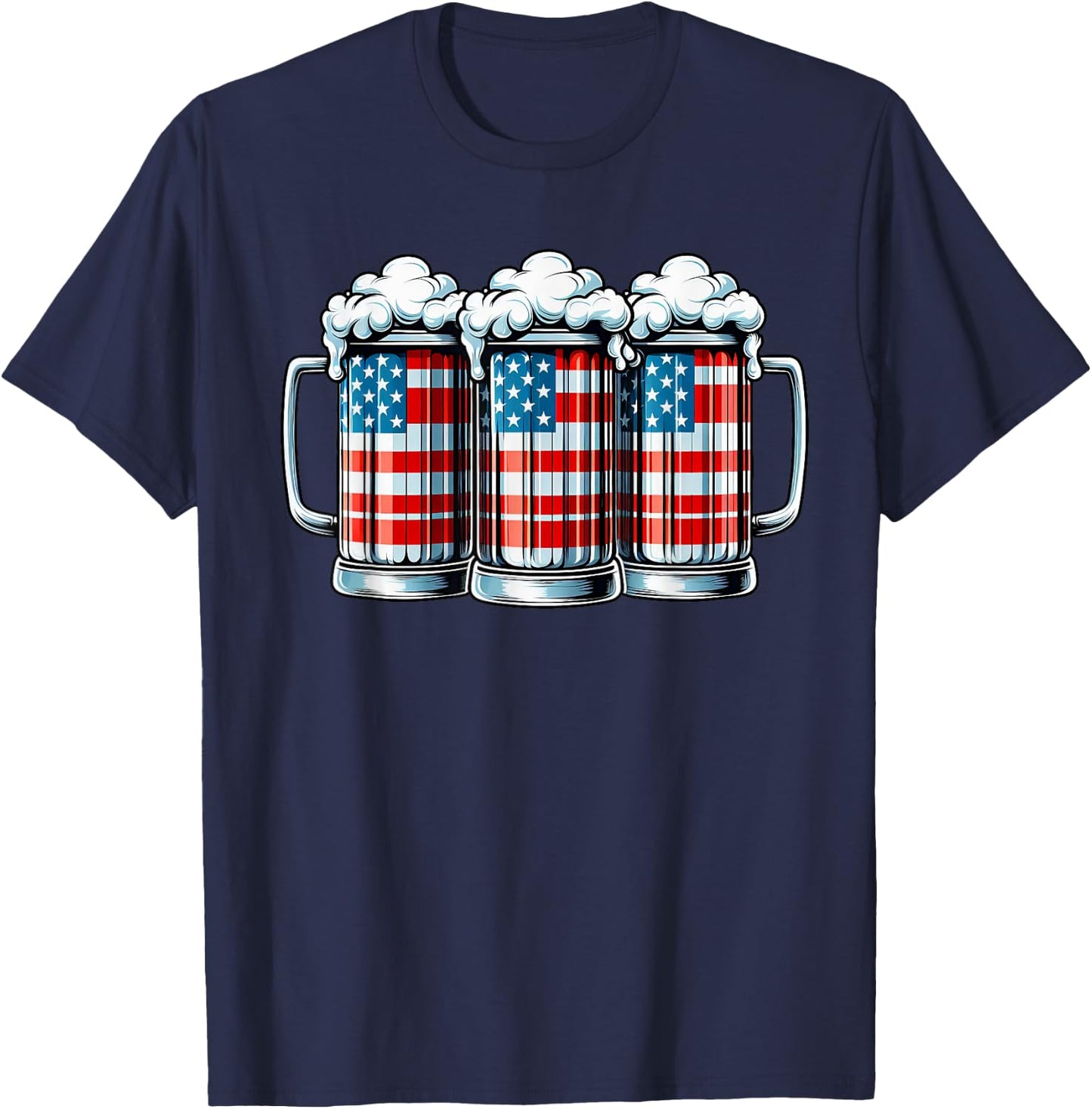 Beer American Flag 4th of July Men Women Merica Drinking USA T-Shirt - T-Shirt | Navy