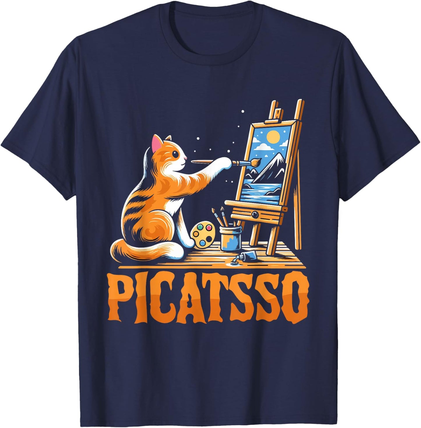 Funny Art Teacher Appreciation Gift - Picatsso - Cat Lover T-Shirt - T-Shirt | Navy