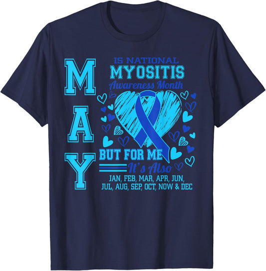 May is National Myositis Awareness Month Blue Ribbon T-Shirt - T-Shirt | Navy
