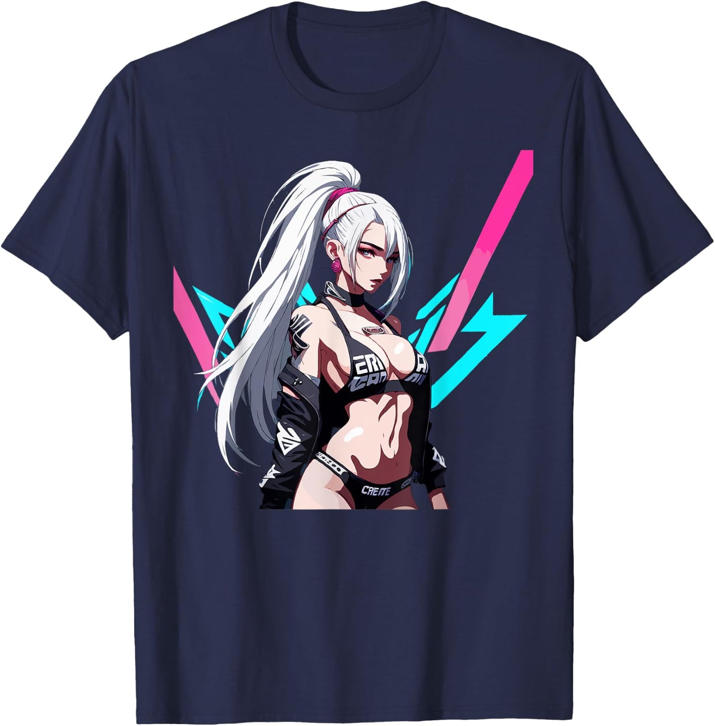 Sexy Waifu Otaku Anime Cyberpunk Girl Japanese T-Shirt - T-Shirt | Navy