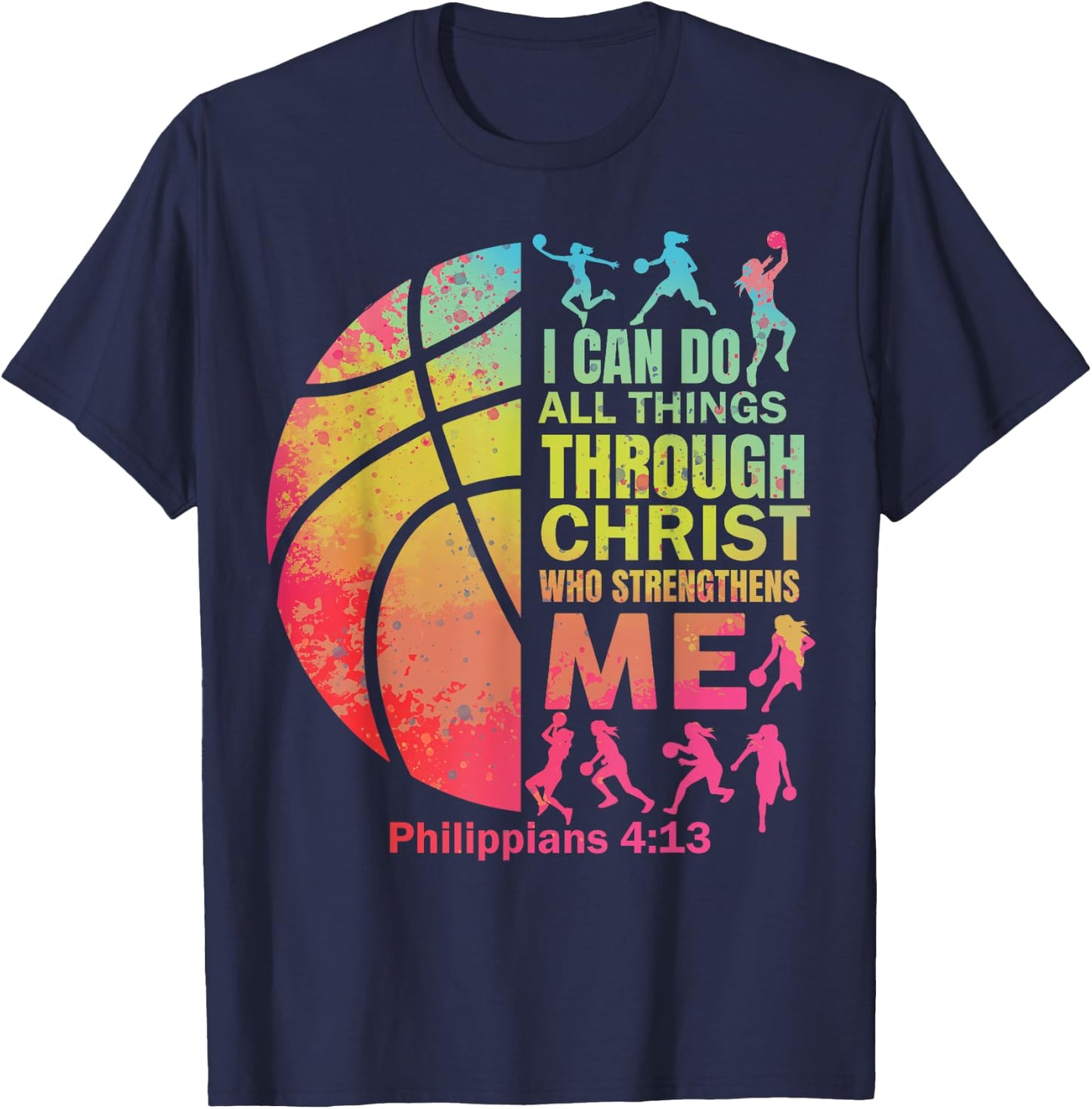 Basketball t Shirt Women Girls Teen Christian Christ Tie Dye T-Shirt - T-Shirt | Navy