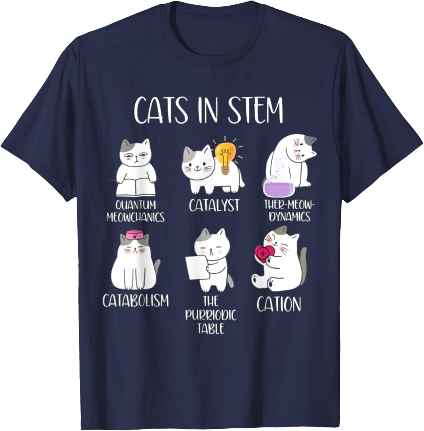 Funny Science Meme Cats In Stem Scientist Nerd Cat Lover T-Shirt - T-Shirt | Navy