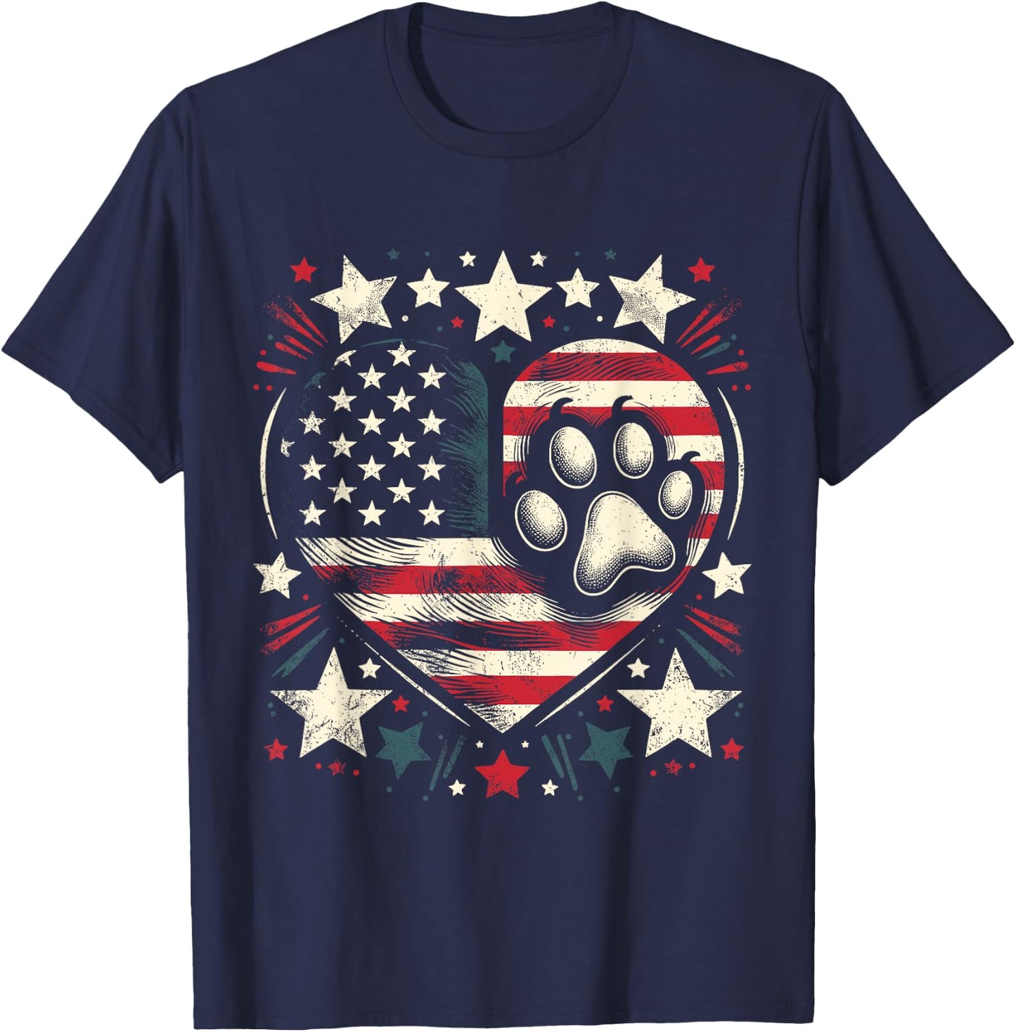 American Flag Patriotic Dog and Cat Paw 4th of July T-Shirt - T-Shirt | Navy