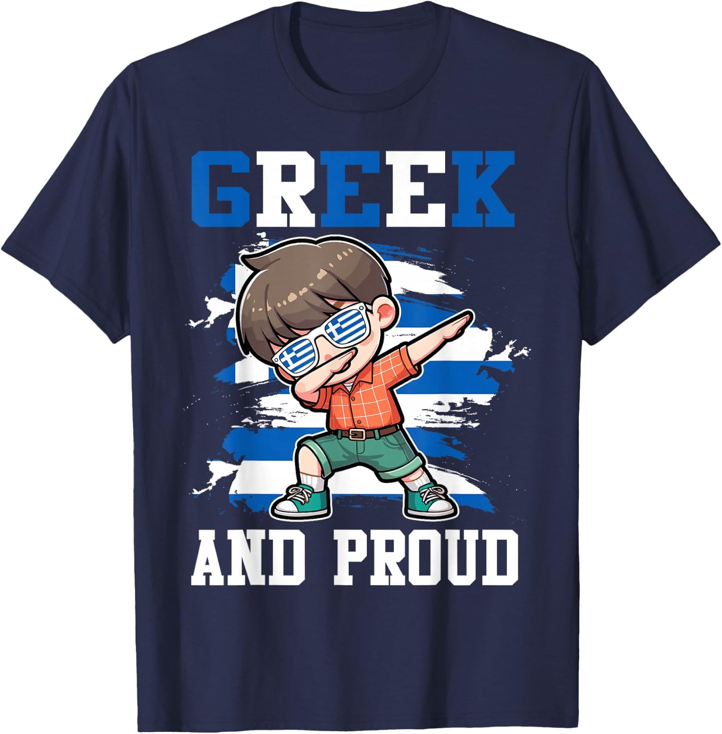 Greek And Proud Greek Boy Greece Flag T-Shirt - T-Shirt | Navy