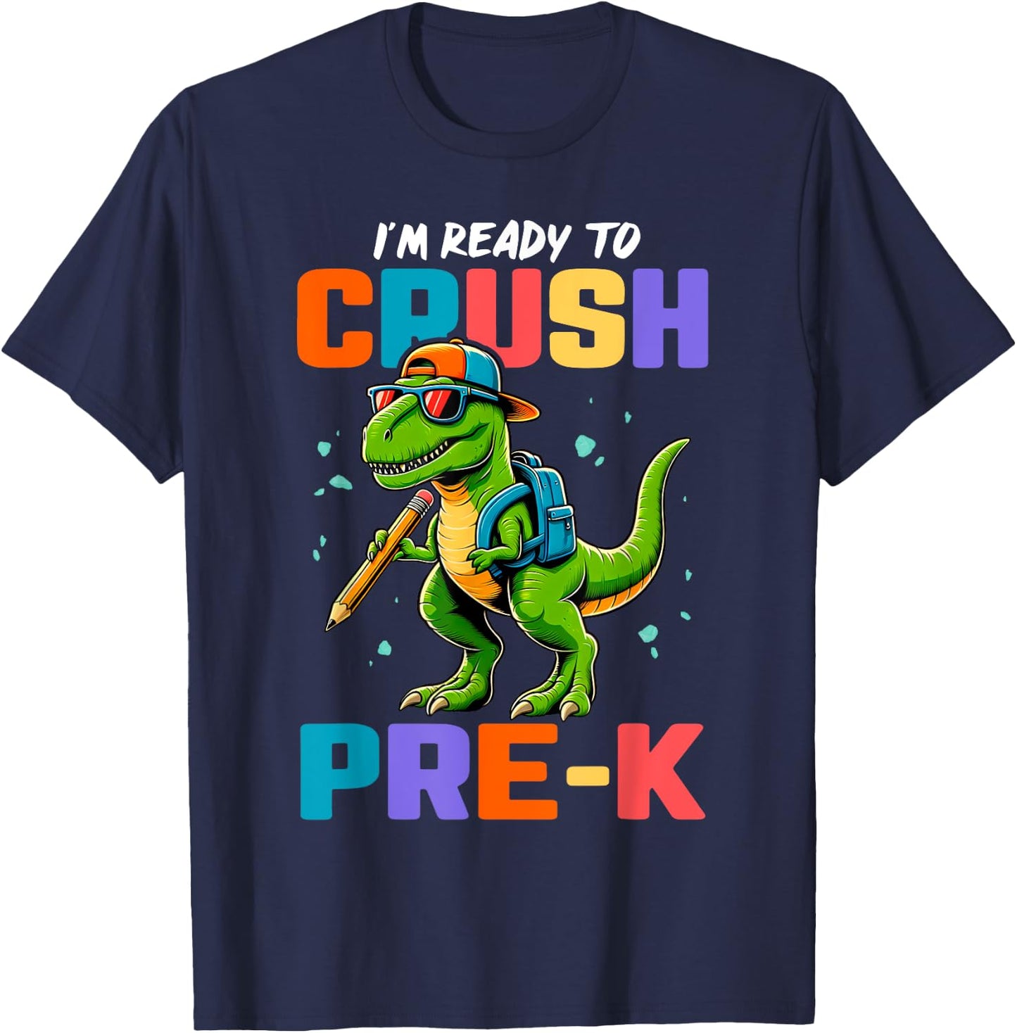 First Day Of Pre-K Shirt Boys Kids Dinosaur Back To School T-Shirt - T-Shirt | Navy
