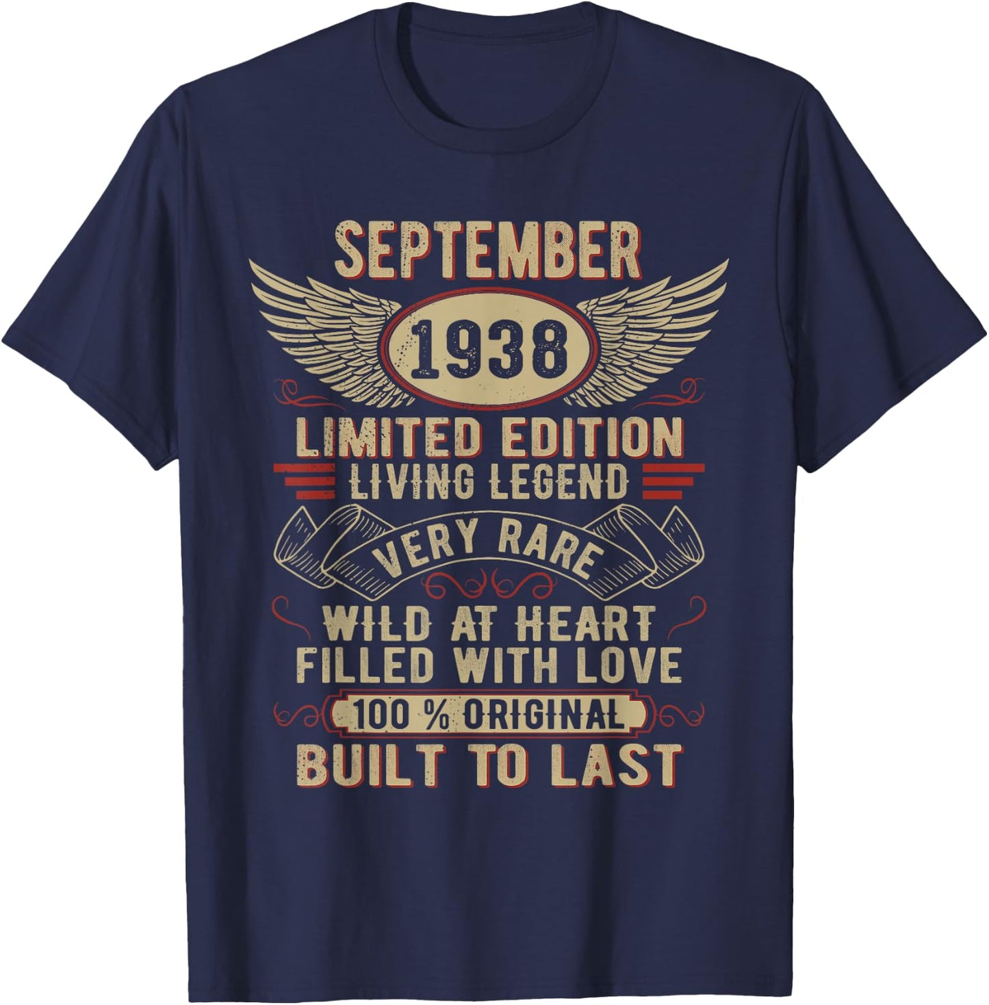 Legend Born In September 1938 Vintage Birthday T-Shirt - T-Shirt | Navy
