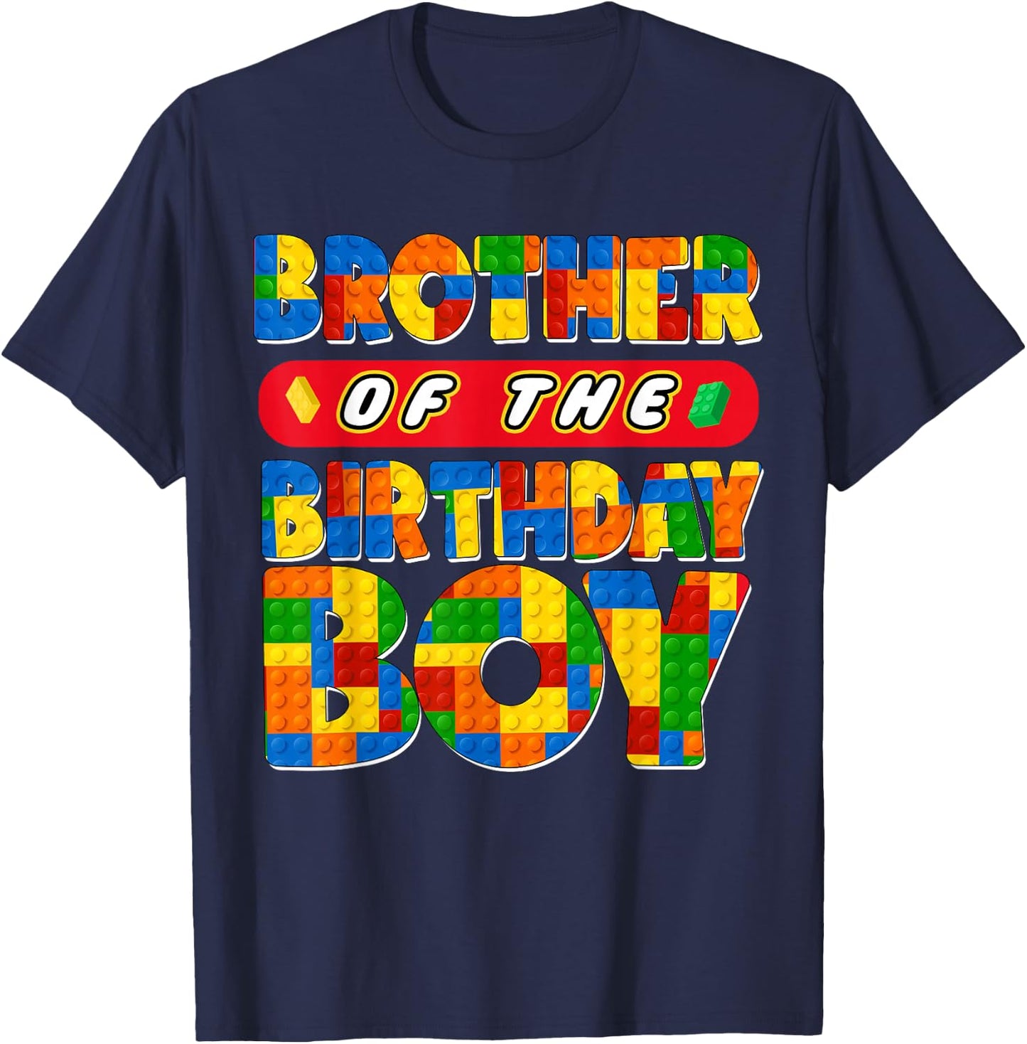 Brother Birthday Boy Building Bricks Family Party Decor T-Shirt - T-Shirt | Navy
