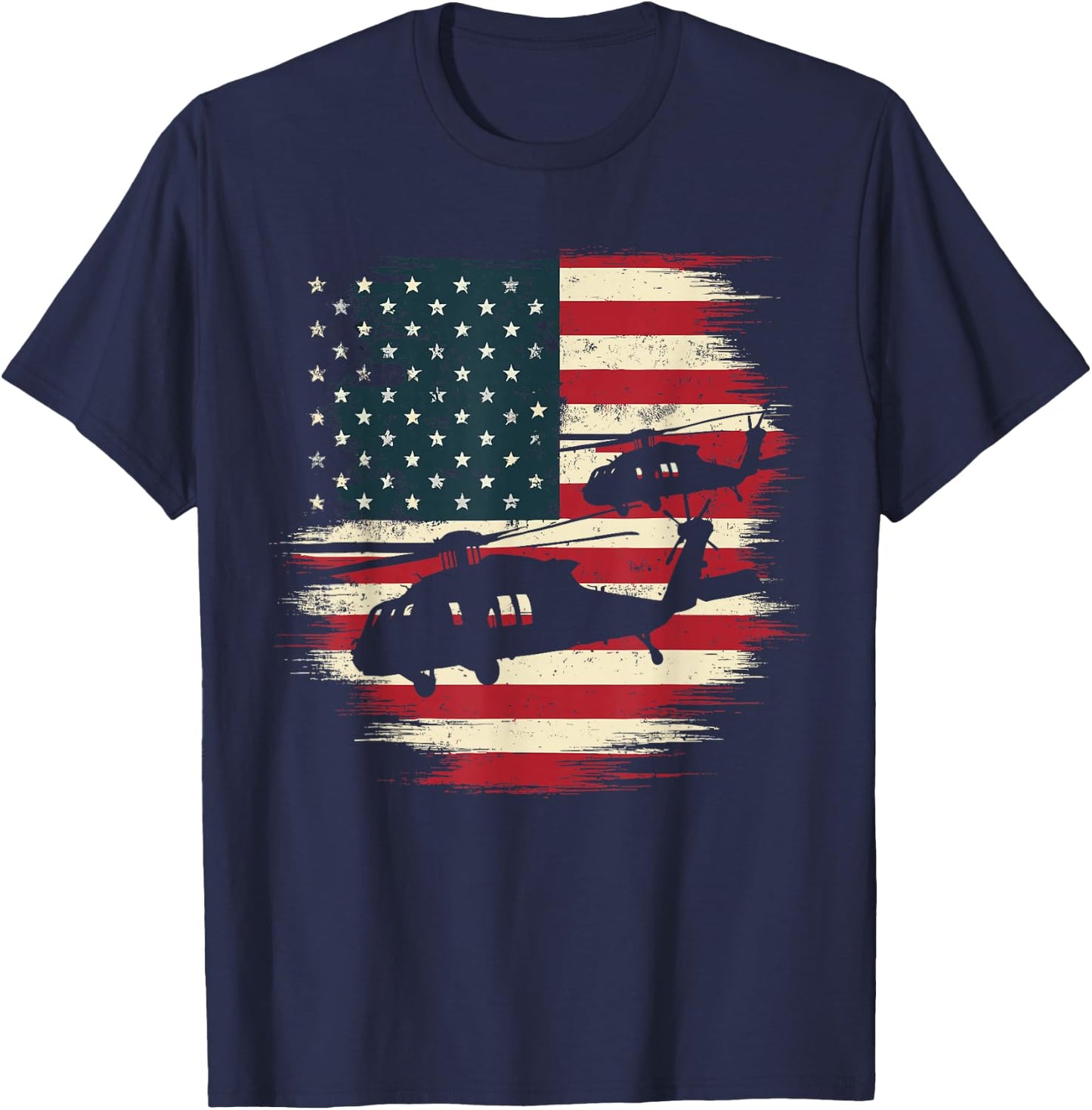 Helicopter USA Vintage Flag American T-Shirt - T-Shirt | Navy