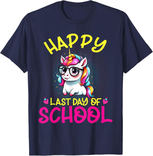 Happy Last Day Of School Teacher Student Graduation Unicorn T-Shirt - T-Shirt | Navy