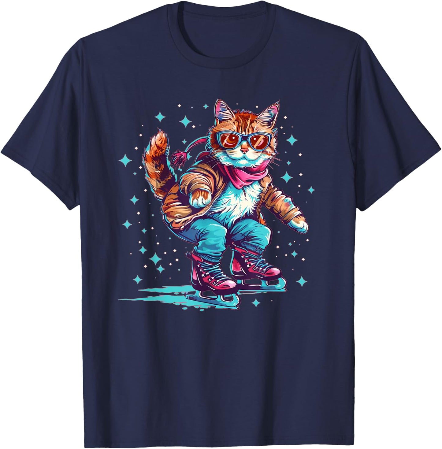 Funny ice skating Cat with Shoes Outfit for Winter T-Shirt - T-Shirt | Navy