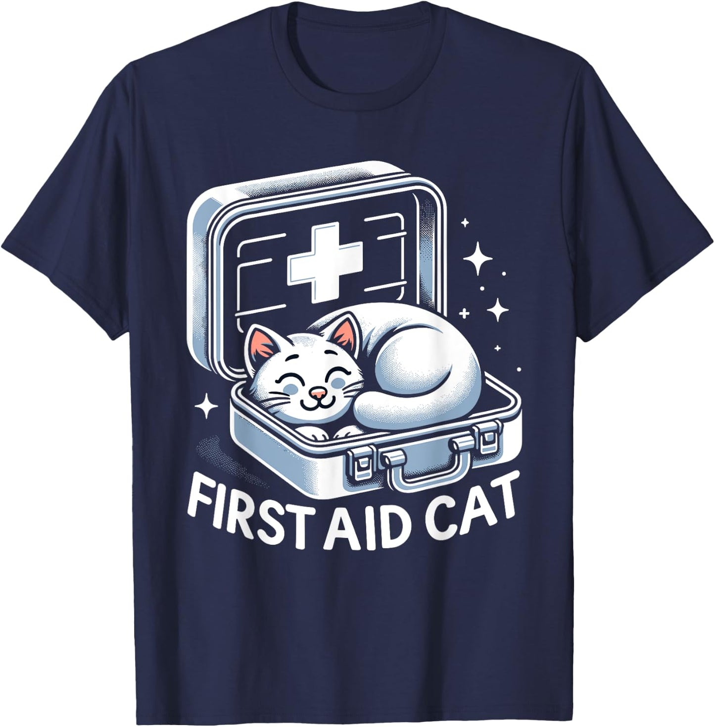 First Aid Cat Pun Nurse Doctor Healthcare Novelty Funny Cat Women Kids T-Shirt - T-Shirt | Navy