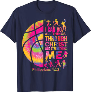 Girls Christian Basketball Women Teen Kid Christ Bible Verse T-Shirt - T-Shirt | Navy