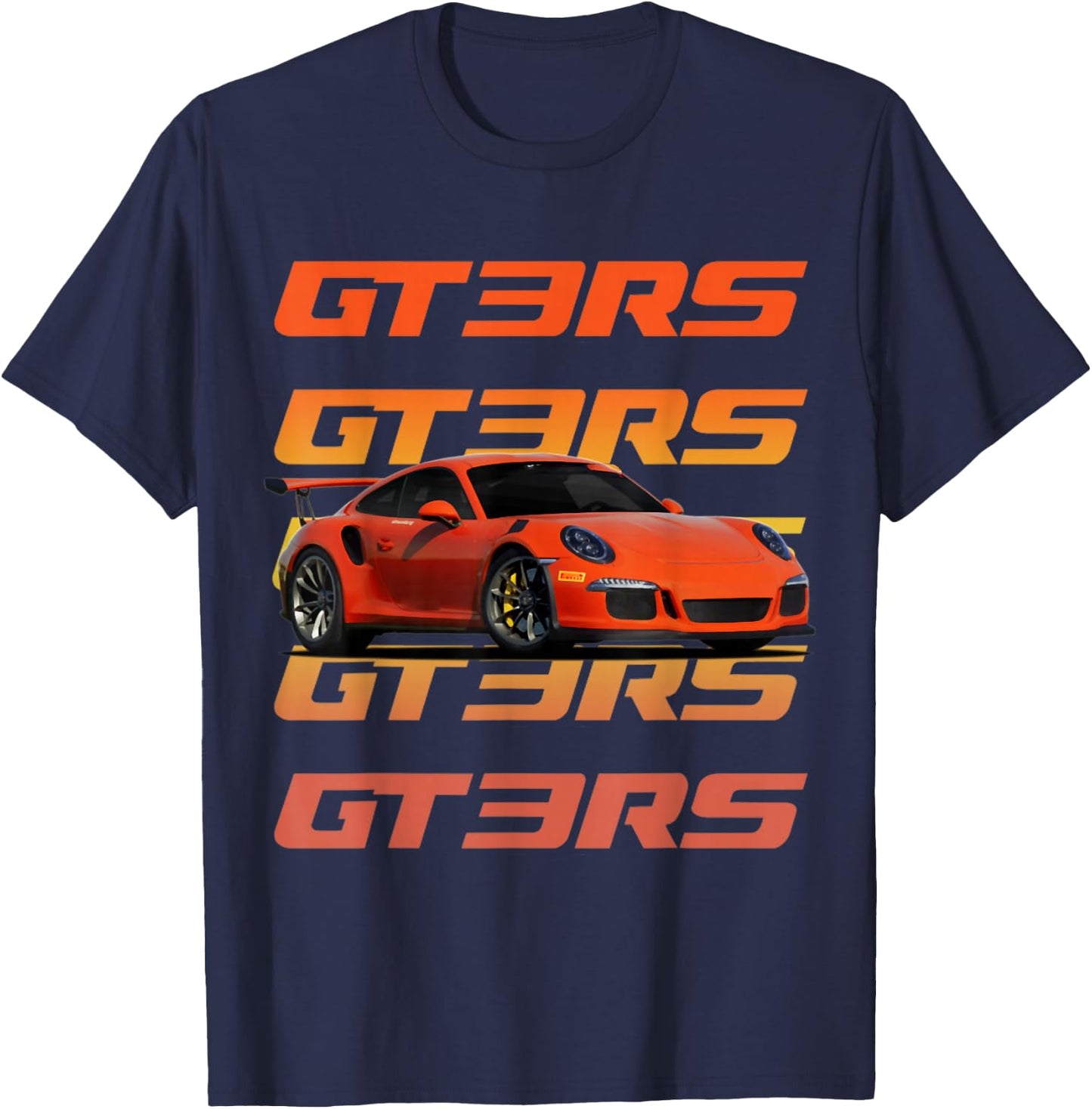CLICK FOR MORE GT3RS GT3RS , Adult, , Short Sleeve, Black, Small, Retro, Polyester, Machine Wash, , Classic Fit, Distressed Design, Color-Variant Fabric T-Shirt - T-Shirt | Navy