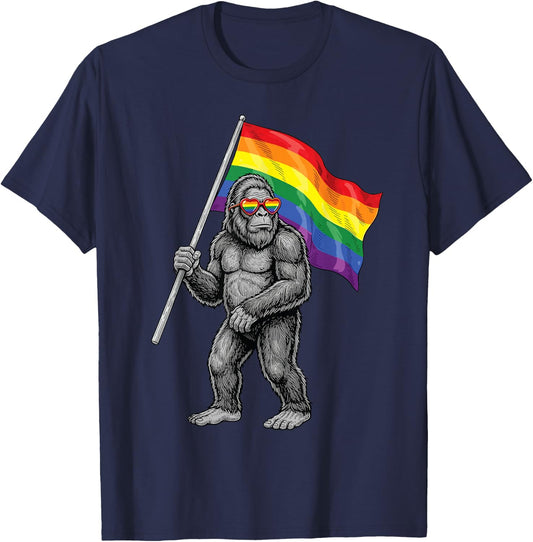 Bigfoot Pride Month Flag Gay Rainbow LGBTQ Sasquatch T-Shirt - T-Shirt | Navy