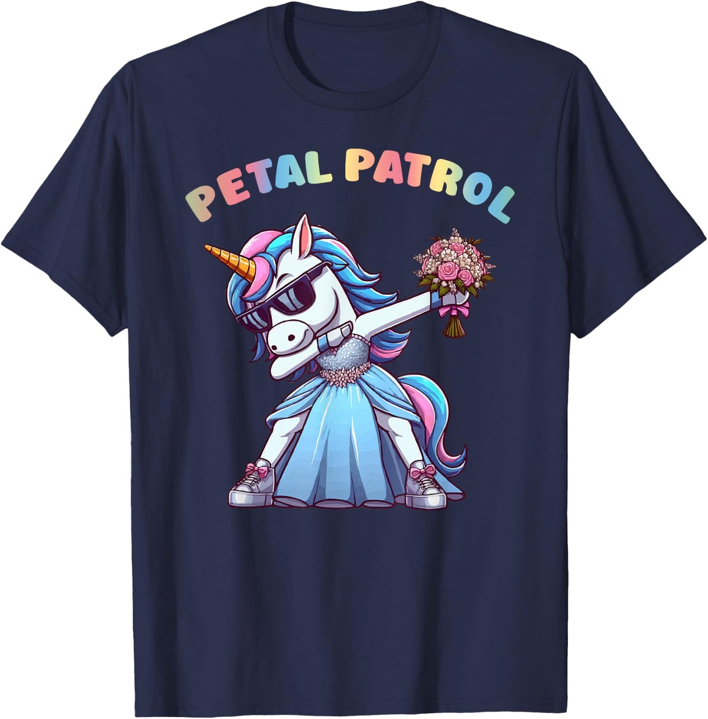 Wedding Petal Patrol Flower Girl Unicorn Bridesmaid T-Shirt - T-Shirt | Navy