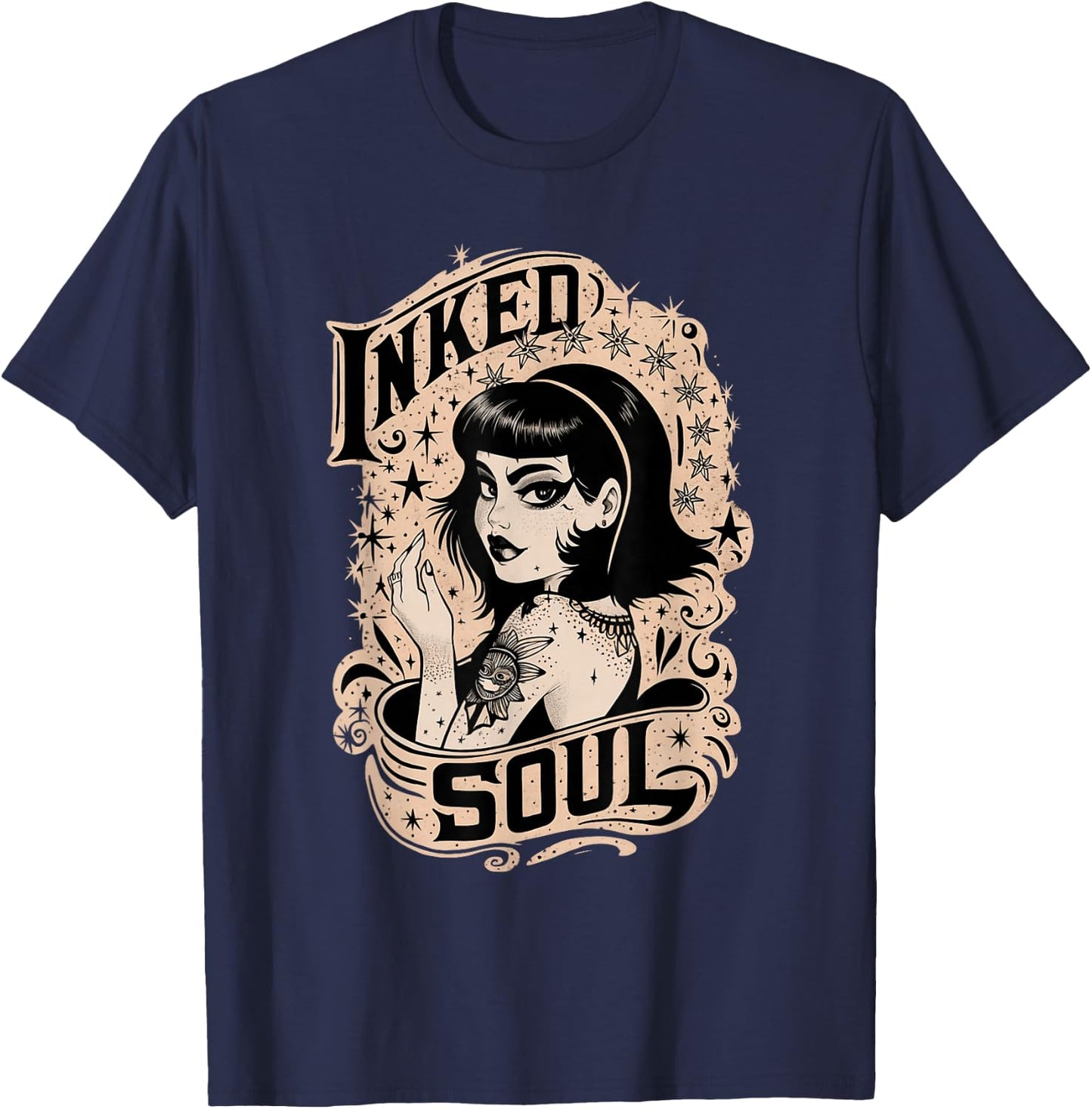 Vintage Tattoo Goth Girl Inked Soul T-Shirt - T-Shirt | Navy