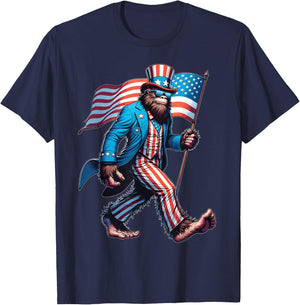 Bigfoot Sasquatch 4th Of July Shirts Patriotic American Flag T-Shirt - T-Shirt | Navy