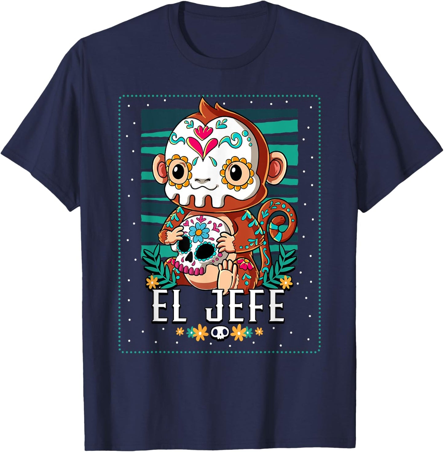 El Jefe Dia De Los Muertos Monkey T-Shirt - T-Shirt | Navy