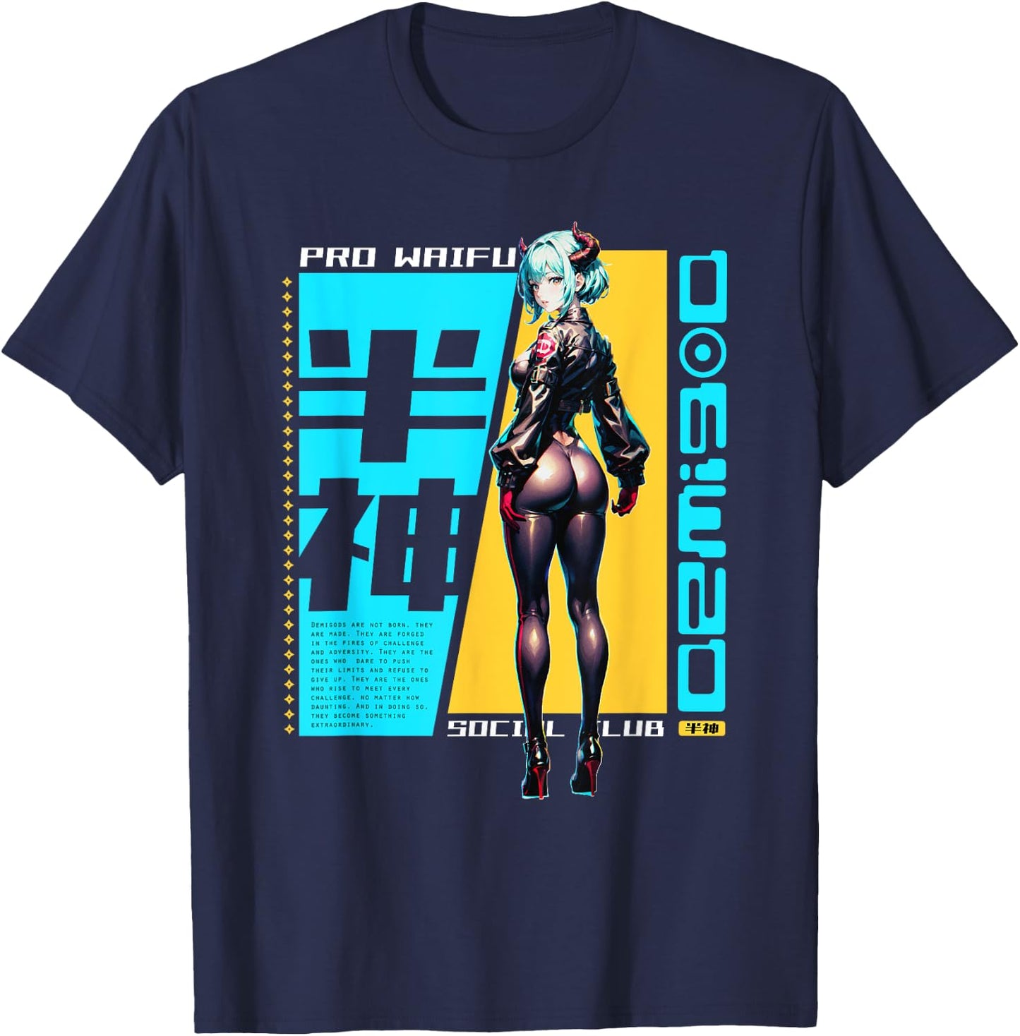 Edgy Anime Demigod Girl Otaku Devil Waifu Futurism Japanese T-Shirt - T-Shirt | Navy