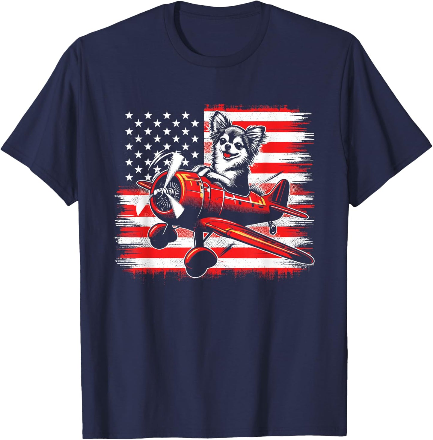Chihuahua Pilot American Flag - Cute USA 4th July Dog Lover T-Shirt - T-Shirt | Navy
