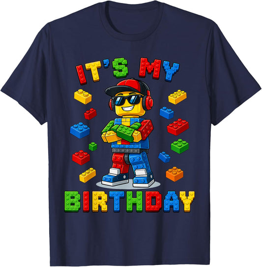 Cute It's My Birthday Building Kids Birthday Boy Party T-Shirt - T-Shirt | Navy