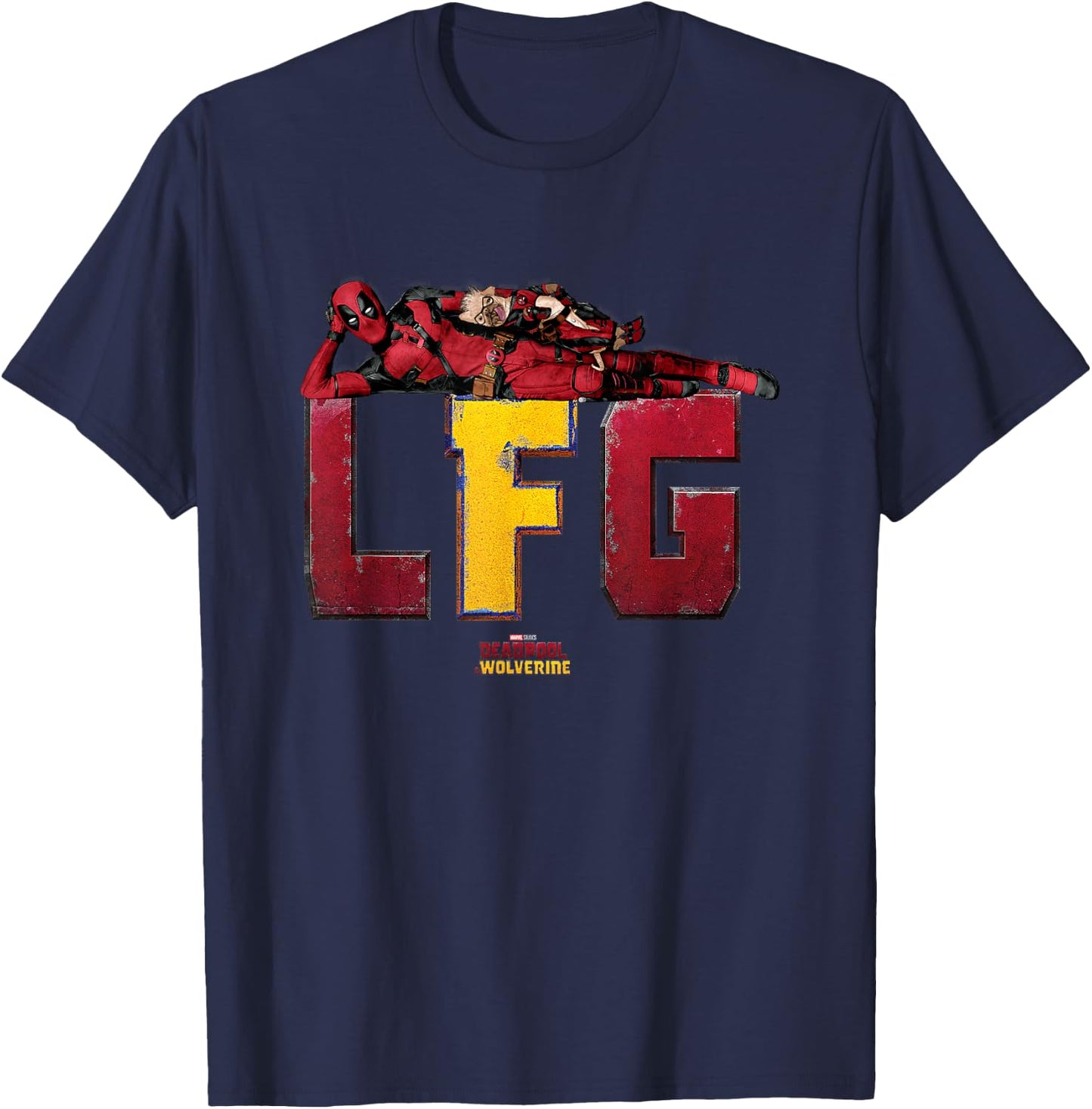 Marvel Deadpool & Wolverine LFG Deadpool & Dogpool Chilling T-Shirt - T-Shirt | Navy