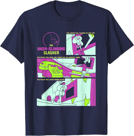 SpongeBob SquarePants The Hash-Slinging Slasher Signs Panels T-Shirt - T-Shirt | Navy
