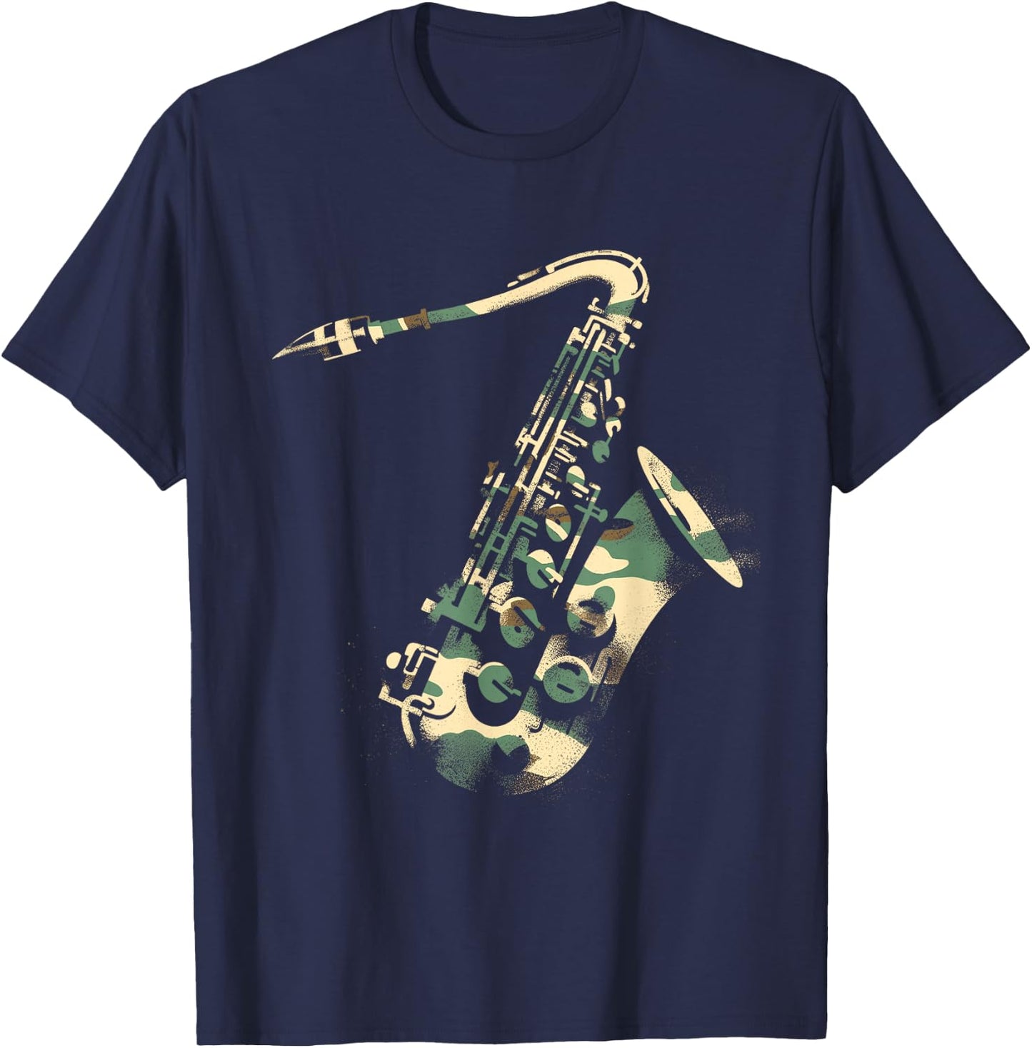 Saxophone Camouflage - Vintage Saxophone Instrument Jazz T-Shirt - T-Shirt | Navy
