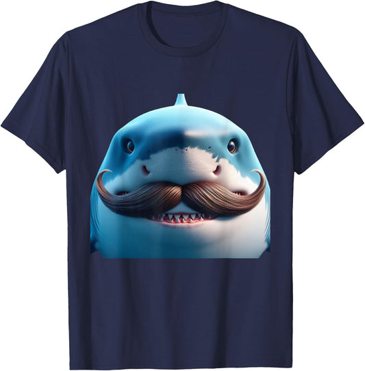 Stupid Mustache Shark for Animals and Marine Fish Lovers T-Shirt - T-Shirt | Navy