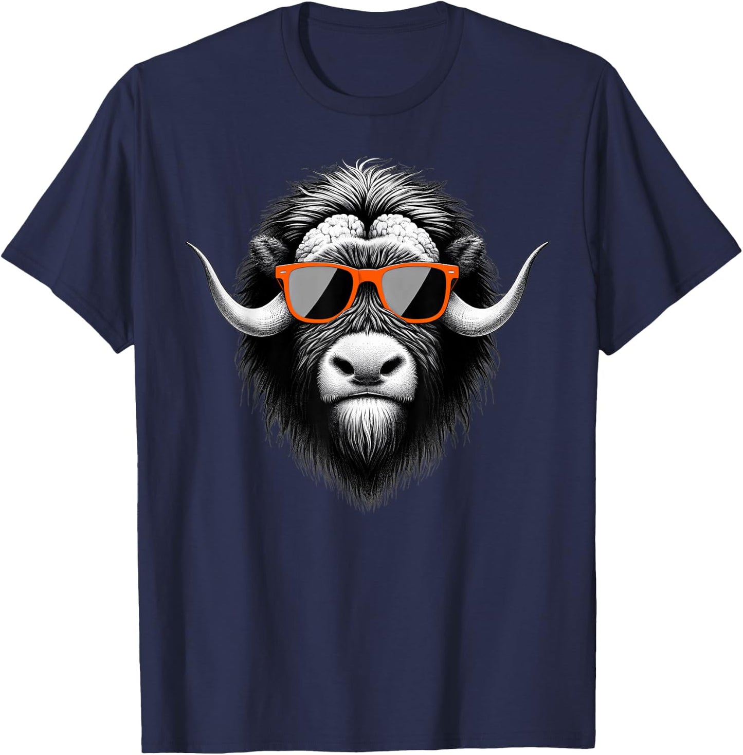 Cool Musk Ox Wearing Sunglasses Graphic Art T-Shirt - T-Shirt | Navy