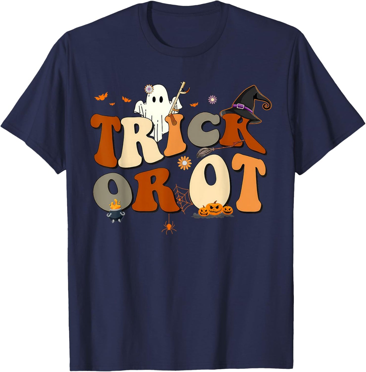 Retro Trick Or OT Occupational Therapy Ghost Halloween T-Shirt - T-Shirt | Navy
