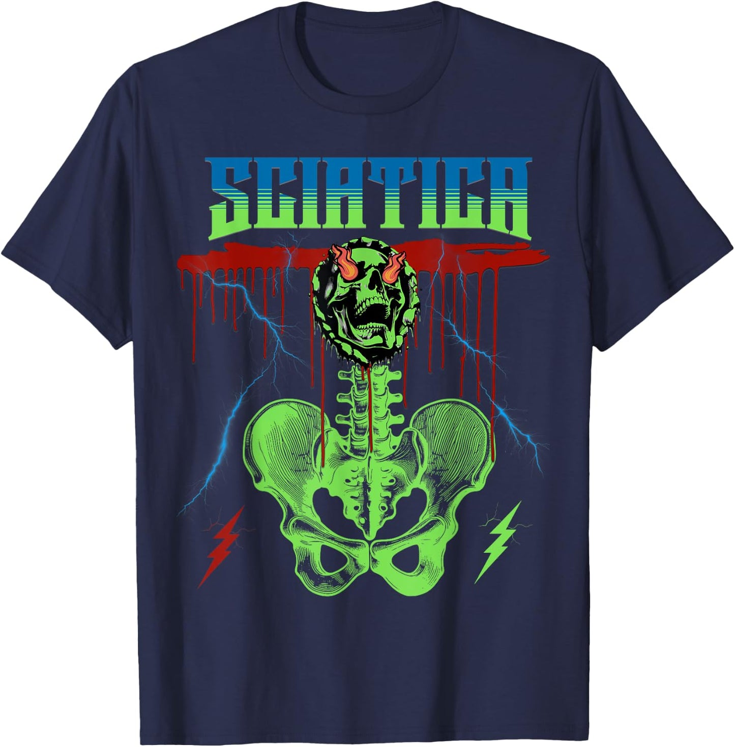 Sciatica Rock Music Band Concert Punk Skull Rocker T-Shirt - T-Shirt | Navy
