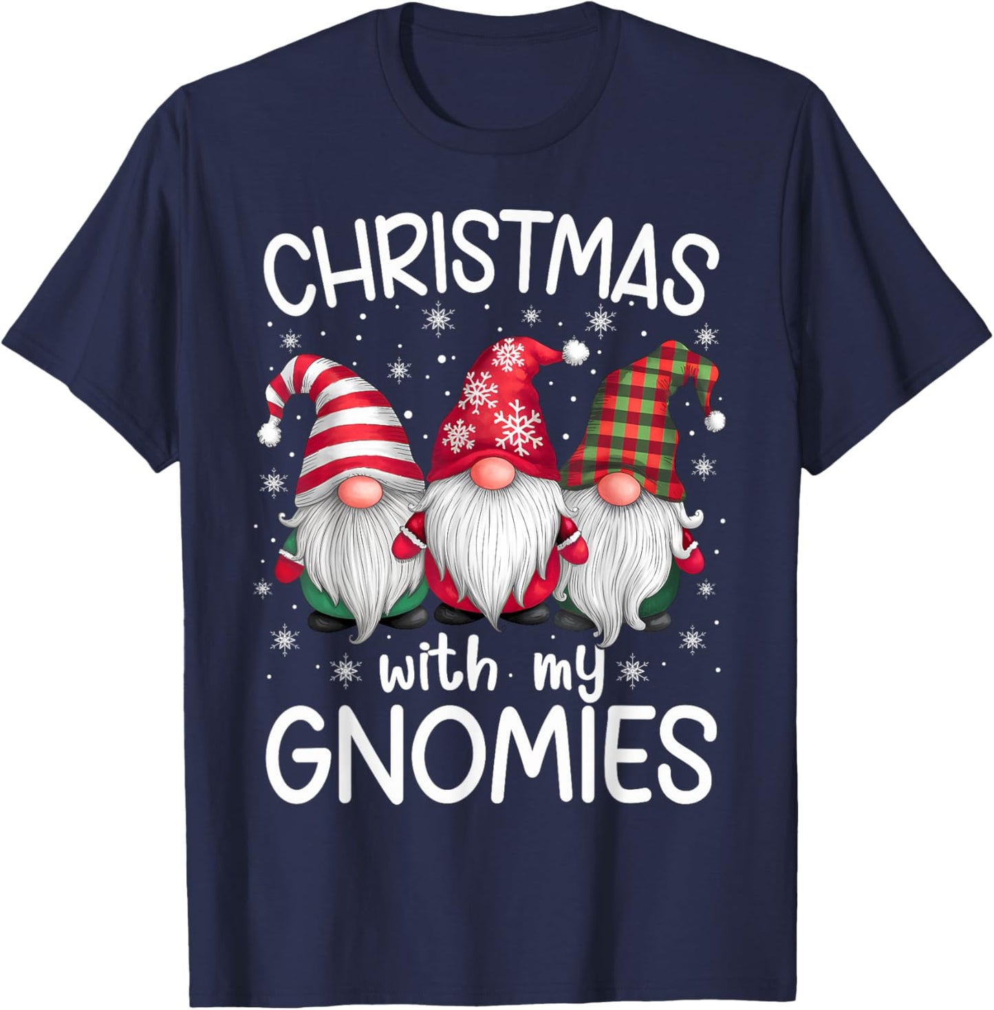 Gnome Family Christmas Men Women Kids Apparel -Adult Christmas Cartoon Gnome Winter Holiday Black Plaid, Stripe Small T-Shirt - T-Shirt | Navy